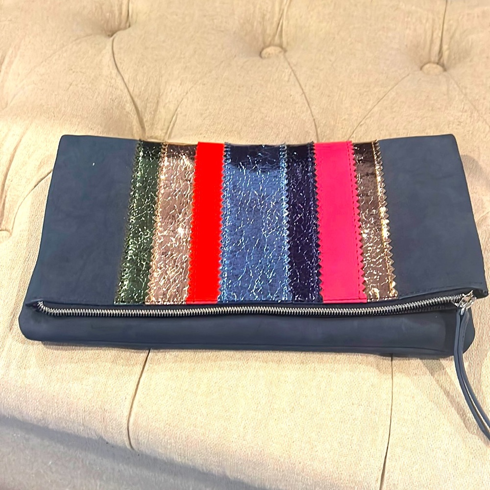 Stella & Dot Navy and Multi metallic clutch